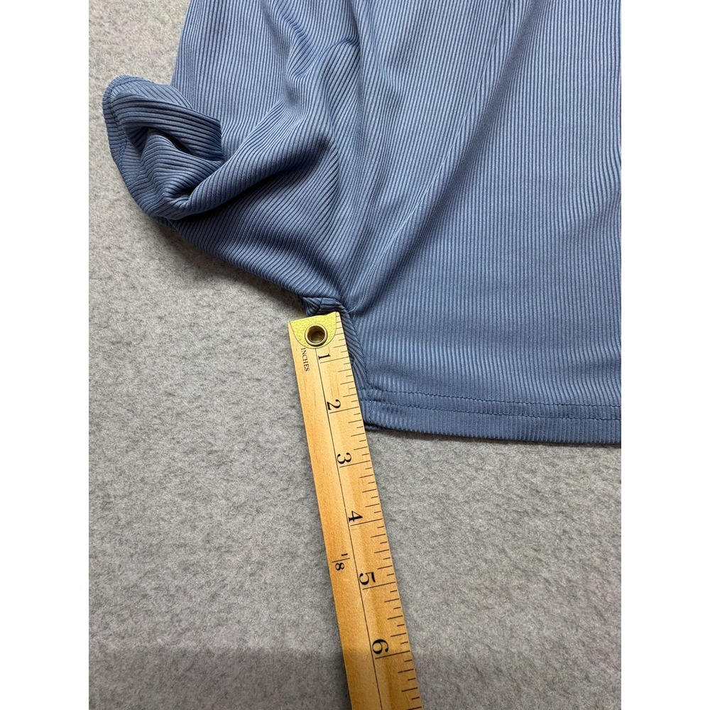 Ribbed Mock Neck Short Sleeve Romper Dusty Blue XS Athleisure Bodycon Jumpsuit - Picture 8 of 14